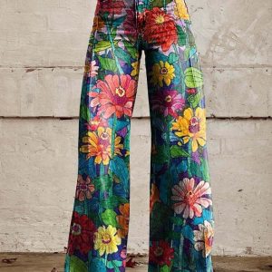 Floral Wide Leg Pants | Cotton | Colorful and Bold