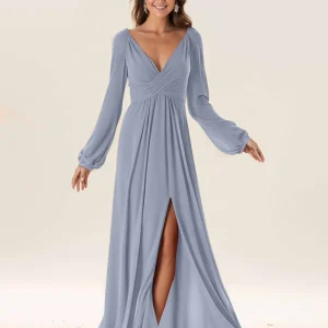 Robes De Demoiselle D'Honneur En Mousseline À Manches Longues Ariel