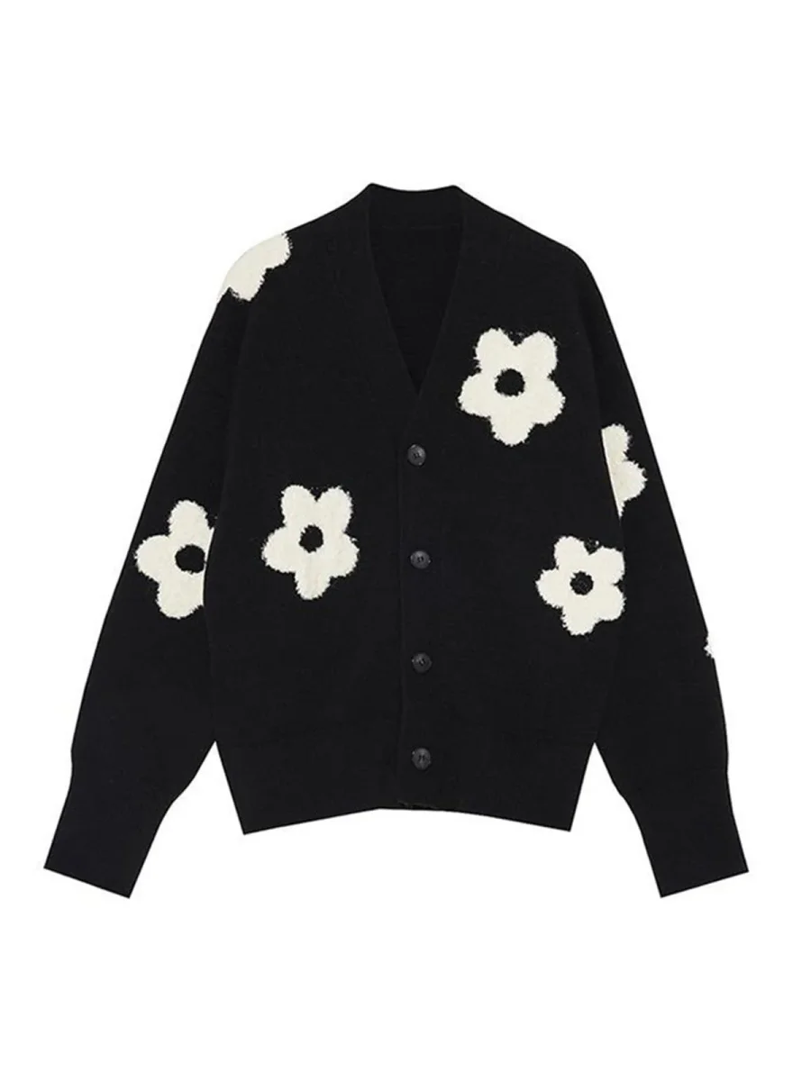Cardigan Oversize | Noir à Fleurs | Confort Graphique et Tendance – Image 5