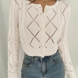 Cardigan en Maille Ajourée | Coupe Courte | Léger et Polyvalent