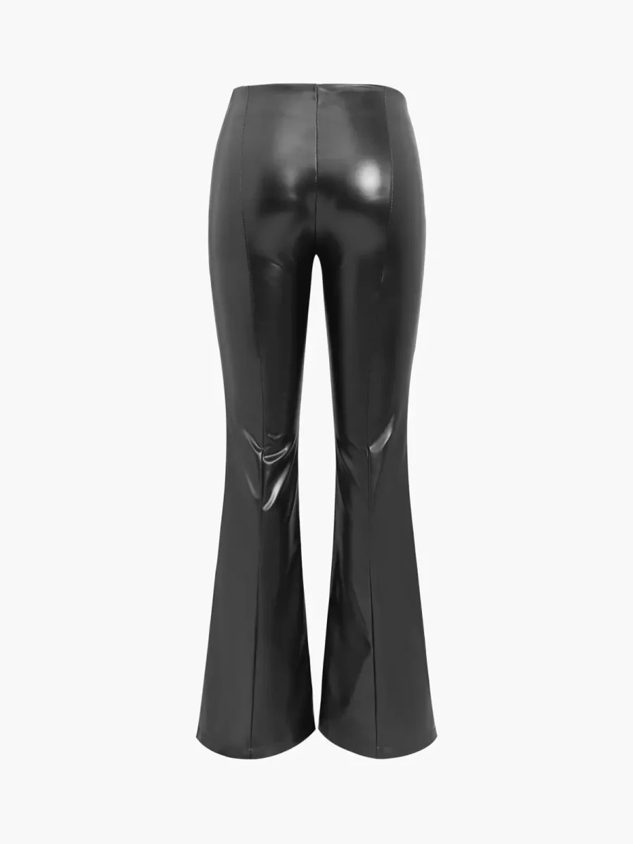 Leather Effect Flared Pants with Slit | Élégance Moderne – Image 4