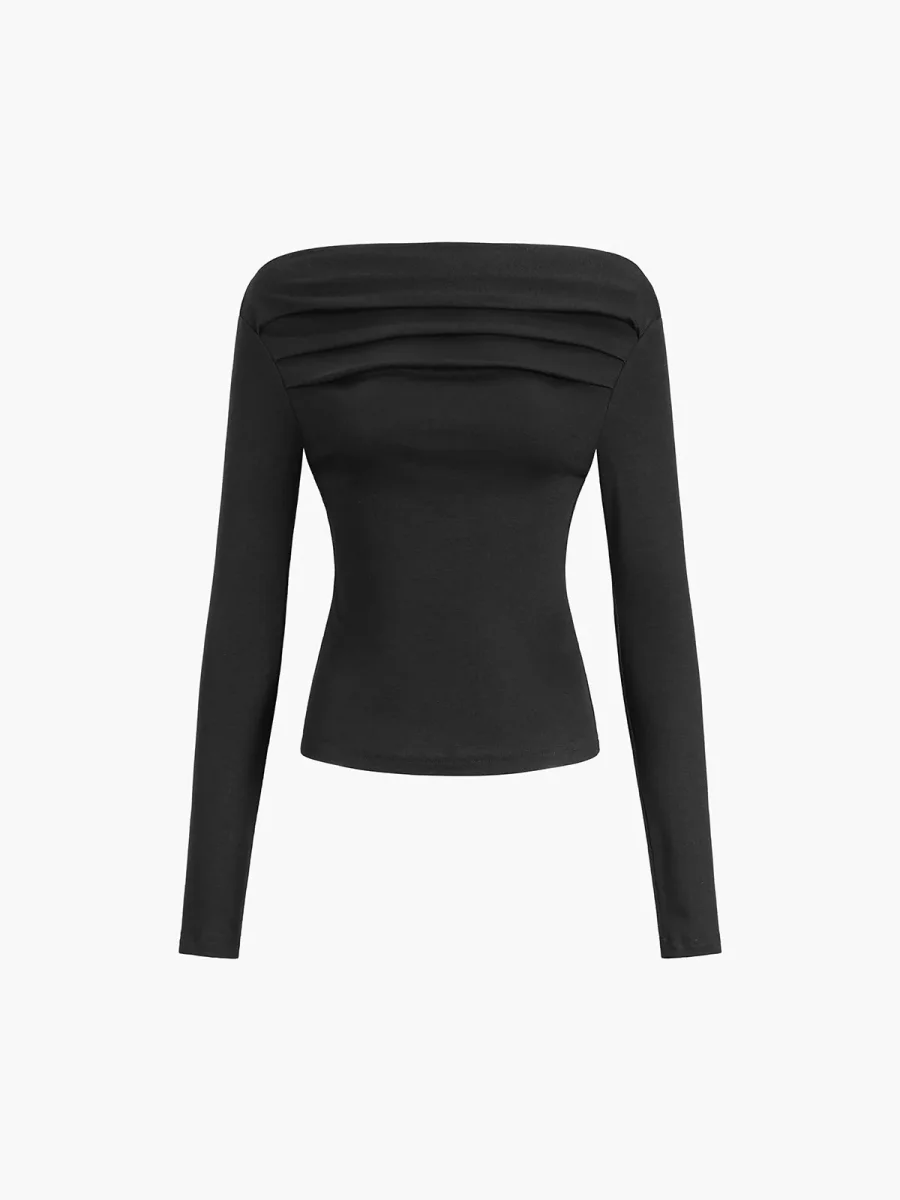Black Top | Asymmetrical Draped Neckline | Timeless Elegance – Image 5