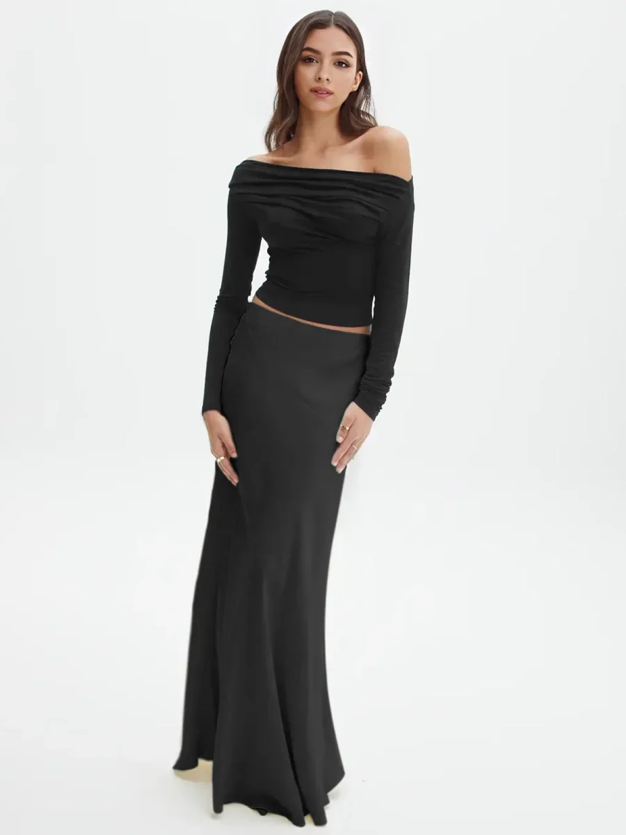 Black Top | Asymmetrical Draped Neckline | Timeless Elegance – Image 3