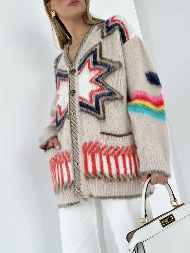 Cardigan Oversize Motif Graphique | Multicolore | Pièce Statement en Maille – Image 5