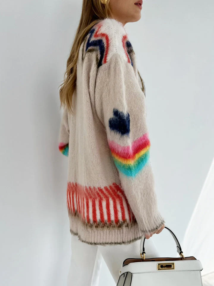Cardigan Oversize Motif Graphique | Multicolore | Pièce Statement en Maille – Image 3