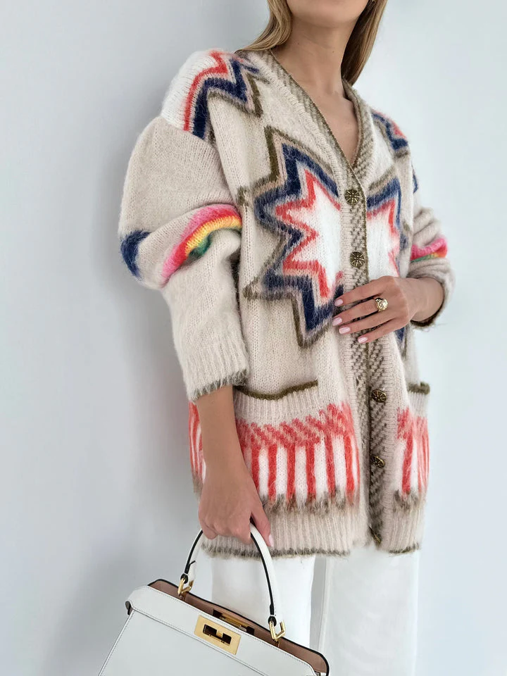 Cardigan Oversize Motif Graphique | Multicolore | Pièce Statement en Maille – Image 4