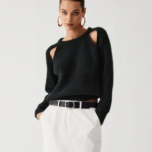 Mila - Pull Côtelé | Découpes Épaules | Moderne et Élégant