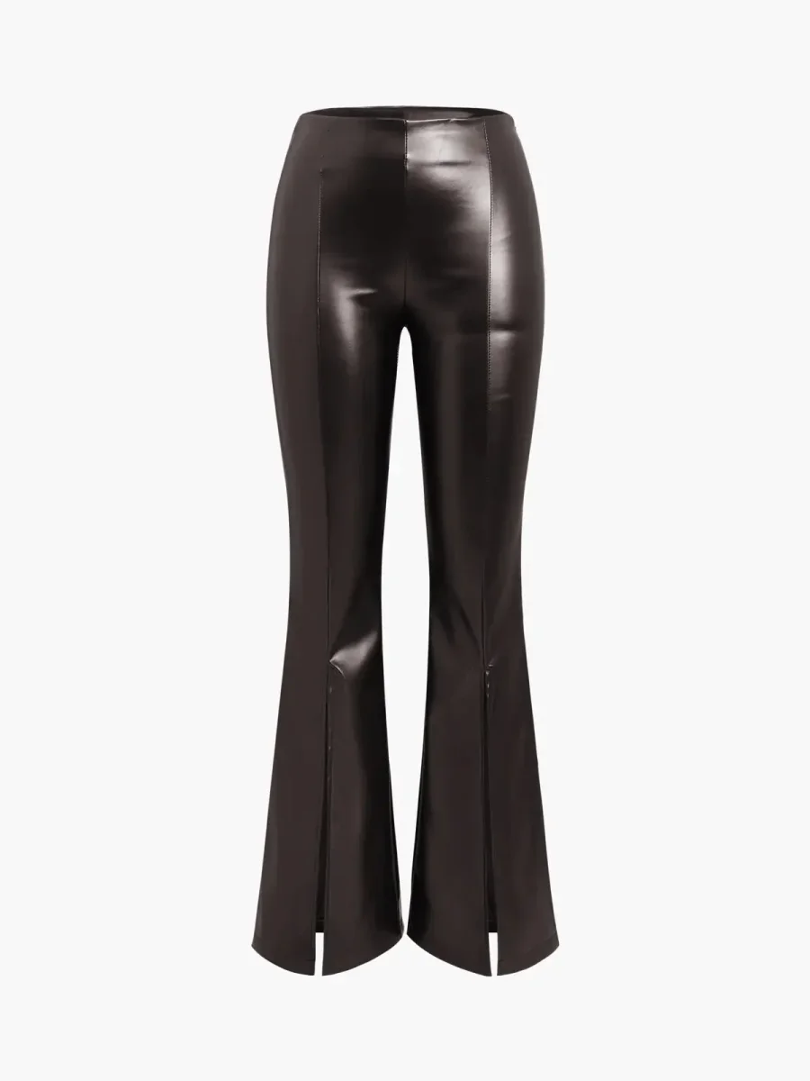 Leather Effect Flared Pants with Slit | Élégance Moderne – Image 7