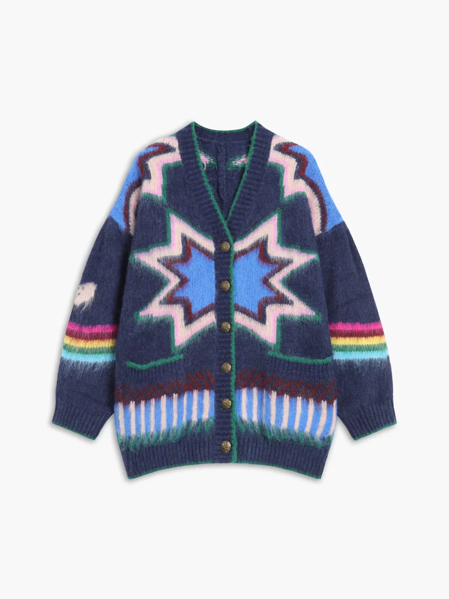 Cardigan Oversize Motif Graphique | Multicolore | Pièce Statement en Maille – Image 6