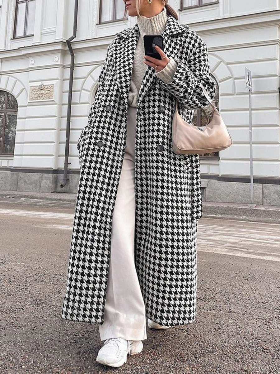 Graphic Elegance | Long Coat with Houndstooth Pattern – Image 5