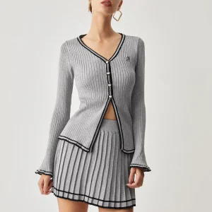 Ensemble Côtelé Jupe & Cardigan | Gris | Chic & Structuré