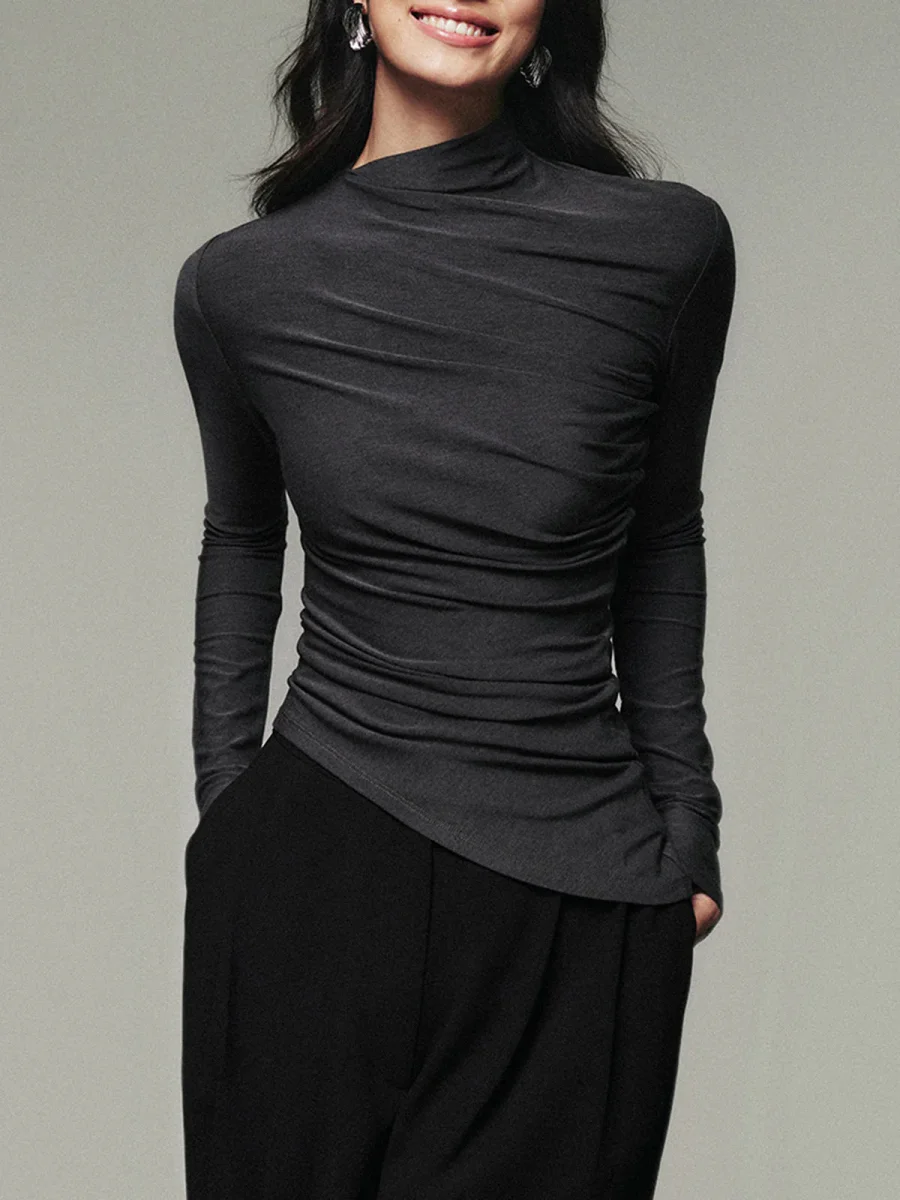Draped top | High collar | Elegant asymmetrical cut – Image 3