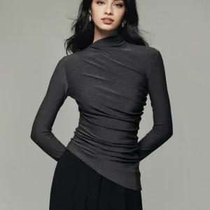 Draped top | High collar | Elegant asymmetrical cut