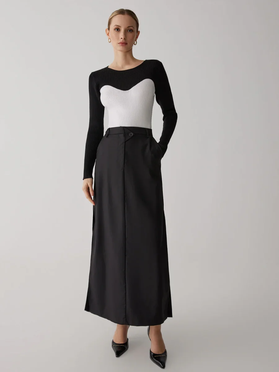 Top Bicolore Noir & Blanc | Coupe Sculptante | Élégance Graphique – Image 3