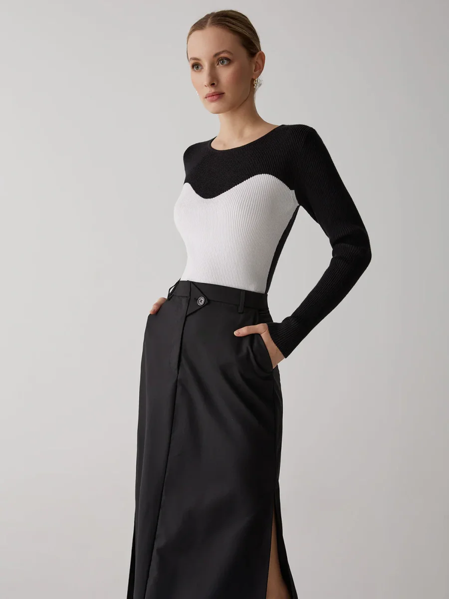 Top Bicolore Noir & Blanc | Coupe Sculptante | Élégance Graphique – Image 4