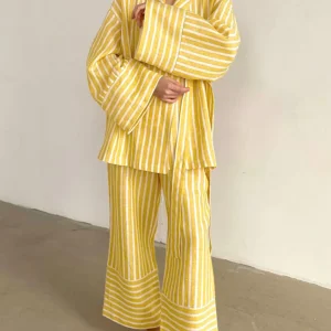 Striped Kimono & Wide Leg Trouser Set | Soleil Décontracté