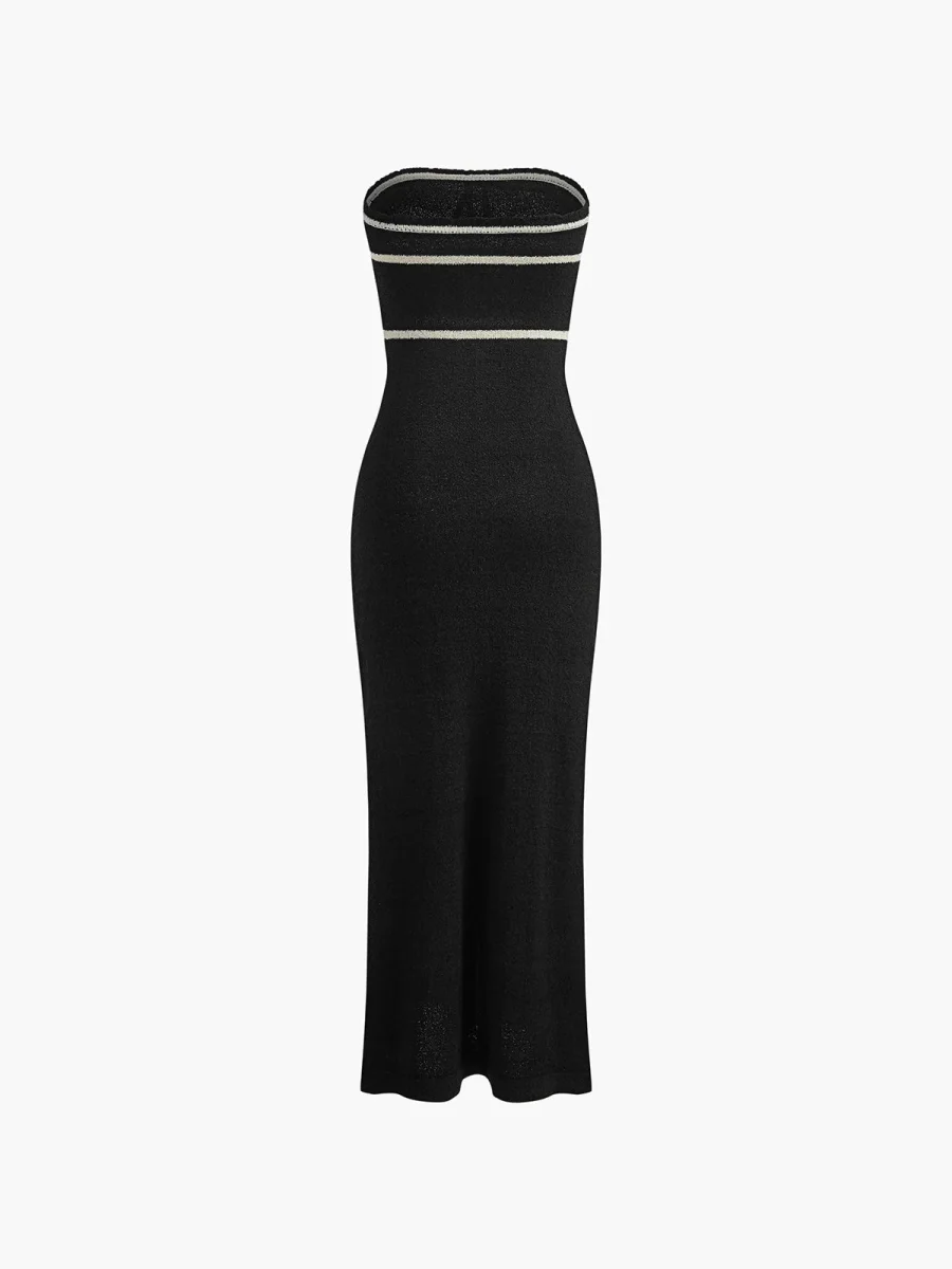 Robe Longue Bustier | Crème & Noir | Minimalisme Élégant – Image 8