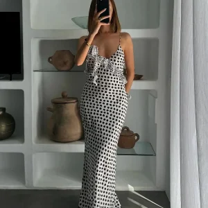 Robe Longue à Pois | Dos Nu | Élégante et Fluide