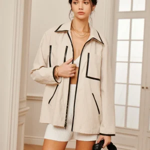 Light Beige Jacket | Contrast Stitching | Casual Fit