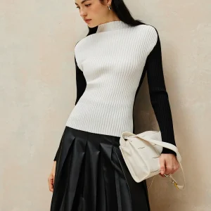 Two-tone Ribbed Top | High Neck | Sleek & Elegant Silhouette