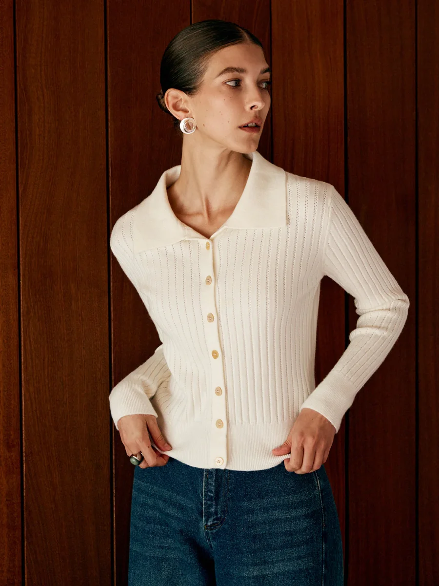 Cardigan Côtelé à Col Chemise | Ajusté et Élégant | Style Rétro Moderne – Image 4