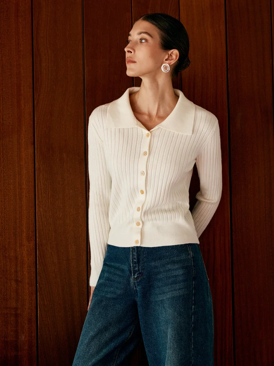 Cardigan Côtelé à Col Chemise | Ajusté et Élégant | Style Rétro Moderne – Image 3