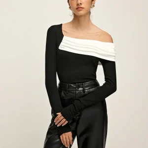 Asymmetrical Pleated Collar Top | Cotton | Elegant, Contrasting and Modern