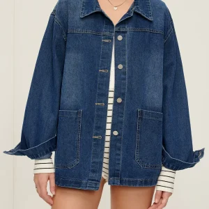 Oversized Jean Jacket | Patch Pockets | Puff Sleeve Detail