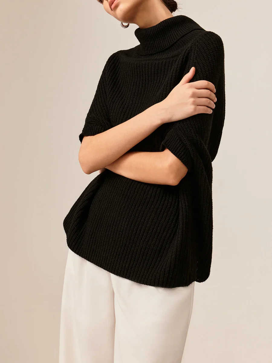 Black Sleeveless Sweater | Gold Belt | Mesh High Neck – Image 5