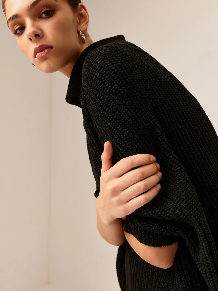 Black Sleeveless Sweater | Gold Belt | Mesh High Neck – Image 8