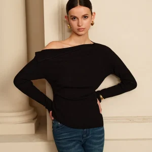 Black Top | Asymmetrical Collar | Casual Elegance