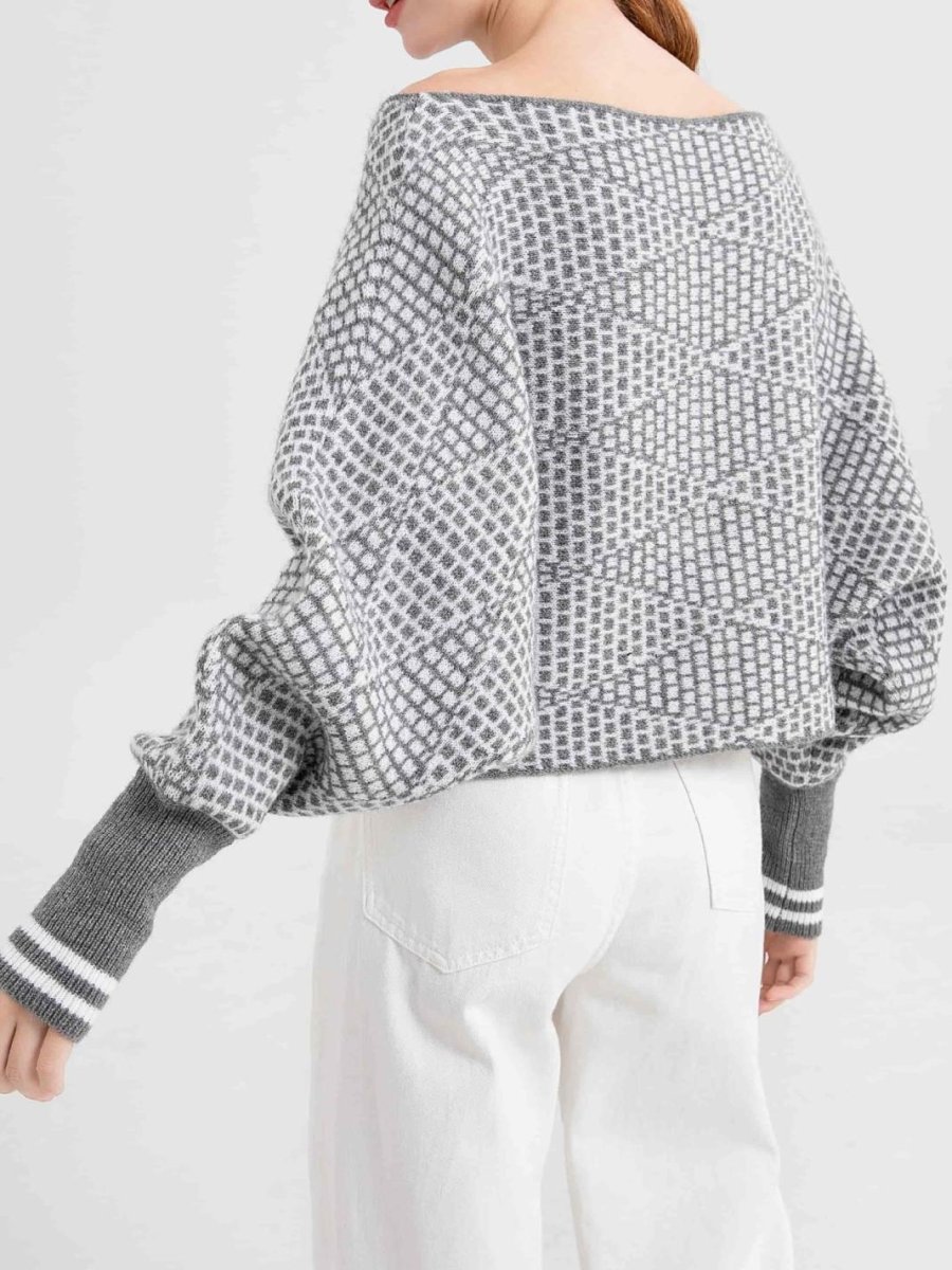 Pull Oversize Gris à Motif Géométrique | Encolure Large | Confort & Style – Image 5