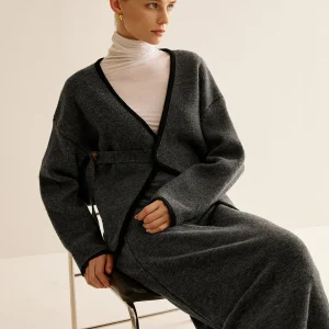 Ensemble Maille Gris Anthracite | Cardigan Cache-Cœur & Jupe Longue | Chic Minimaliste