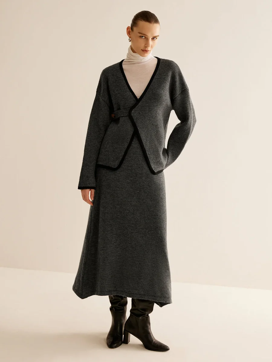 Ensemble Maille Gris Anthracite | Cardigan Cache-Cœur & Jupe Longue | Chic Minimaliste – Image 4