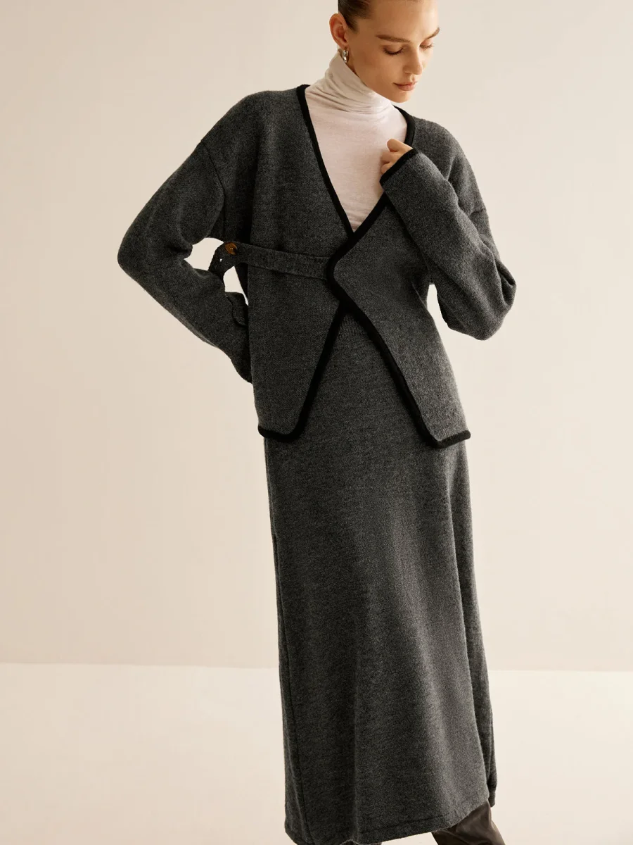 Ensemble Maille Gris Anthracite | Cardigan Cache-Cœur & Jupe Longue | Chic Minimaliste – Image 5