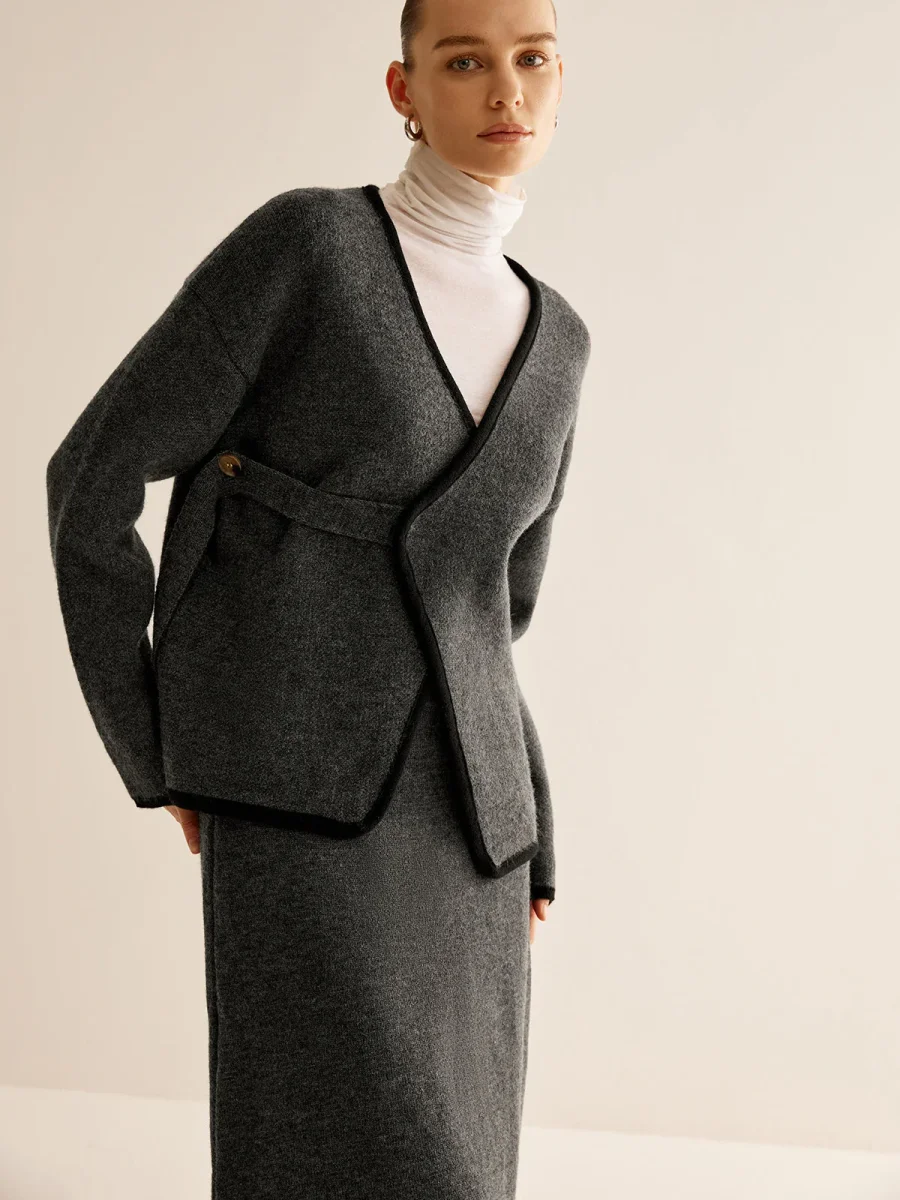 Ensemble Maille Gris Anthracite | Cardigan Cache-Cœur & Jupe Longue | Chic Minimaliste – Image 6