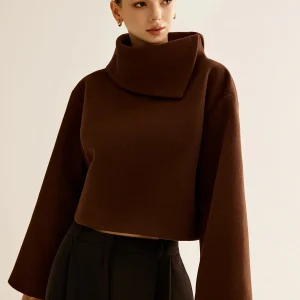 Short Sweater with Chimney Neck | Minimalist and Sculptural