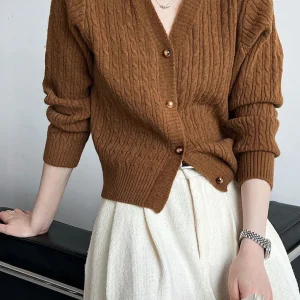 Cardigan Torsadé | Camel Classique | Élégant et Confortable