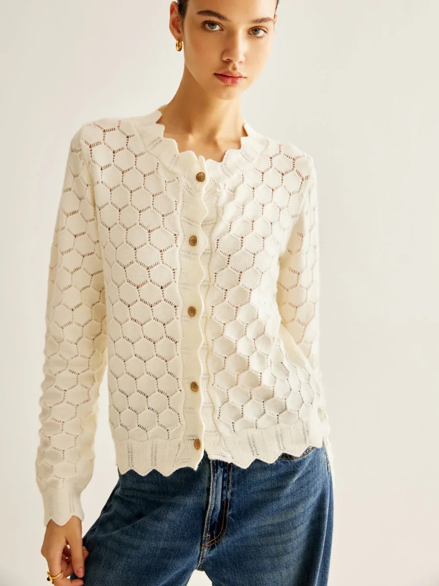 Cardigan Ajouré en Coton | Motif Alvéolé | Léger et Féminin – Image 2