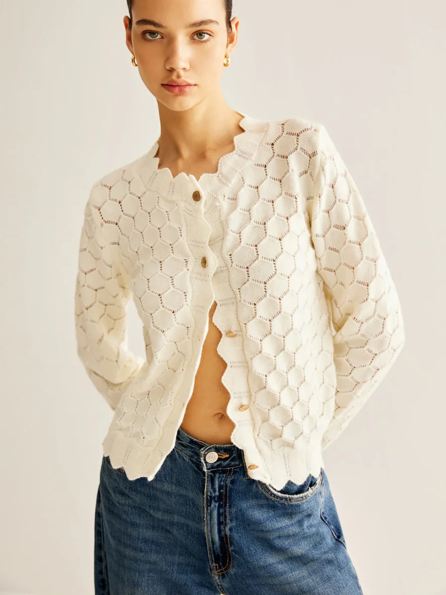 Cardigan Ajouré en Coton | Motif Alvéolé | Léger et Féminin – Image 5