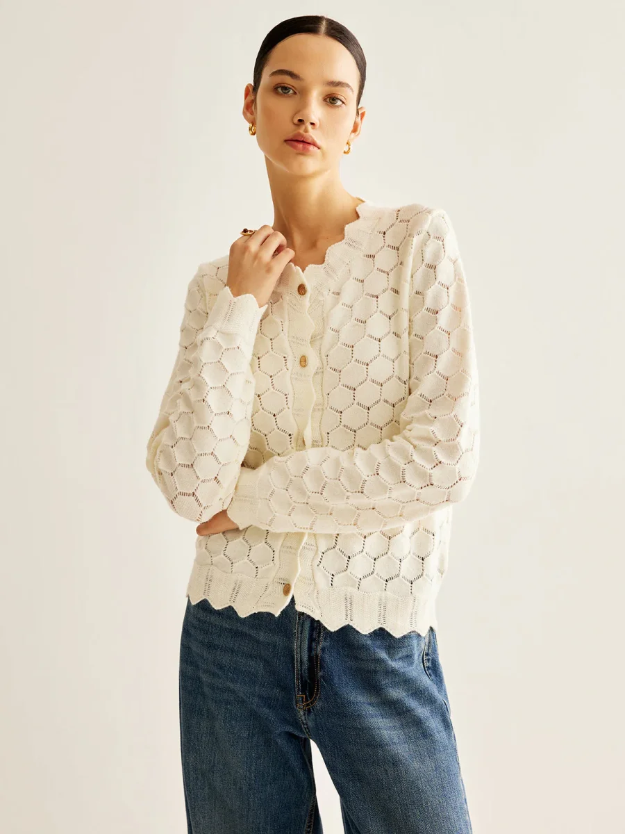 Cardigan Ajouré en Coton | Motif Alvéolé | Léger et Féminin – Image 8