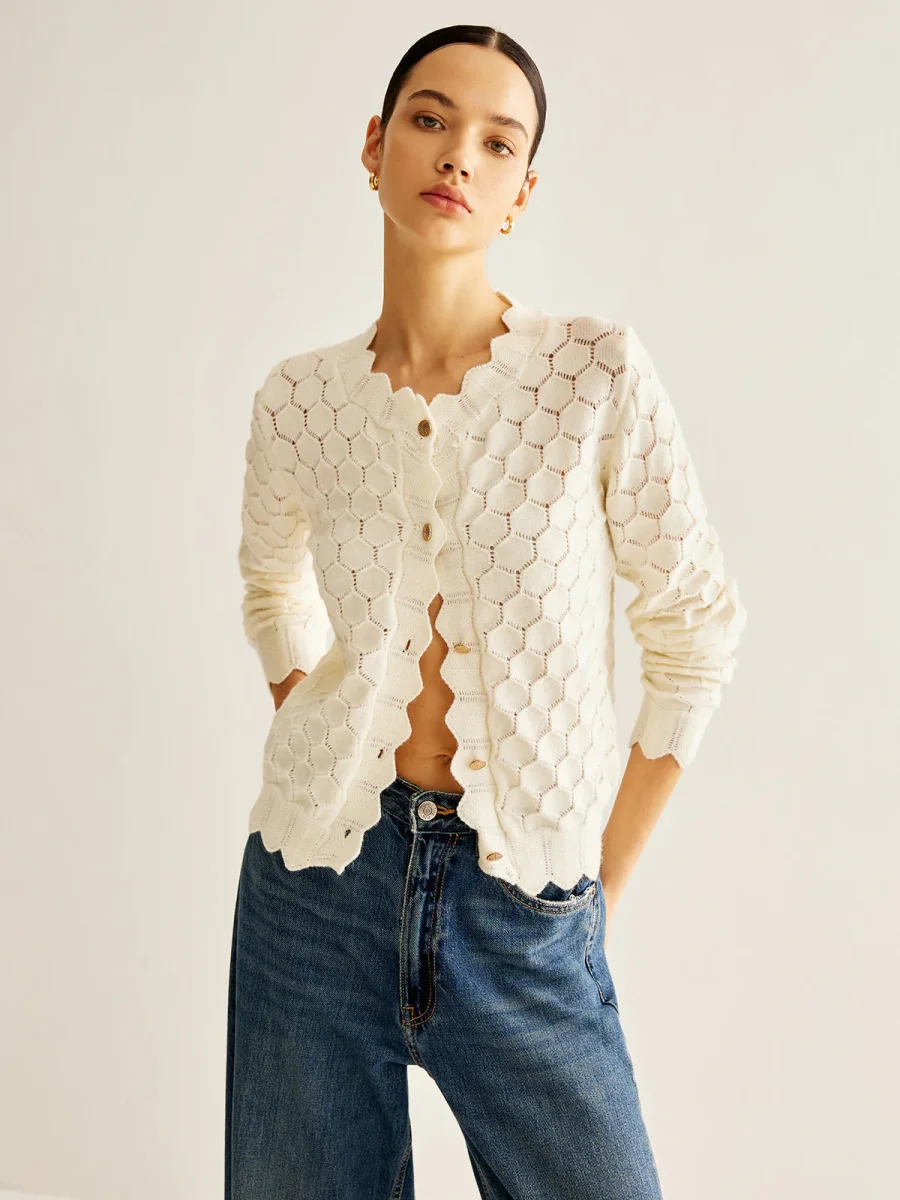 Cardigan Ajouré en Coton | Motif Alvéolé | Léger et Féminin – Image 6