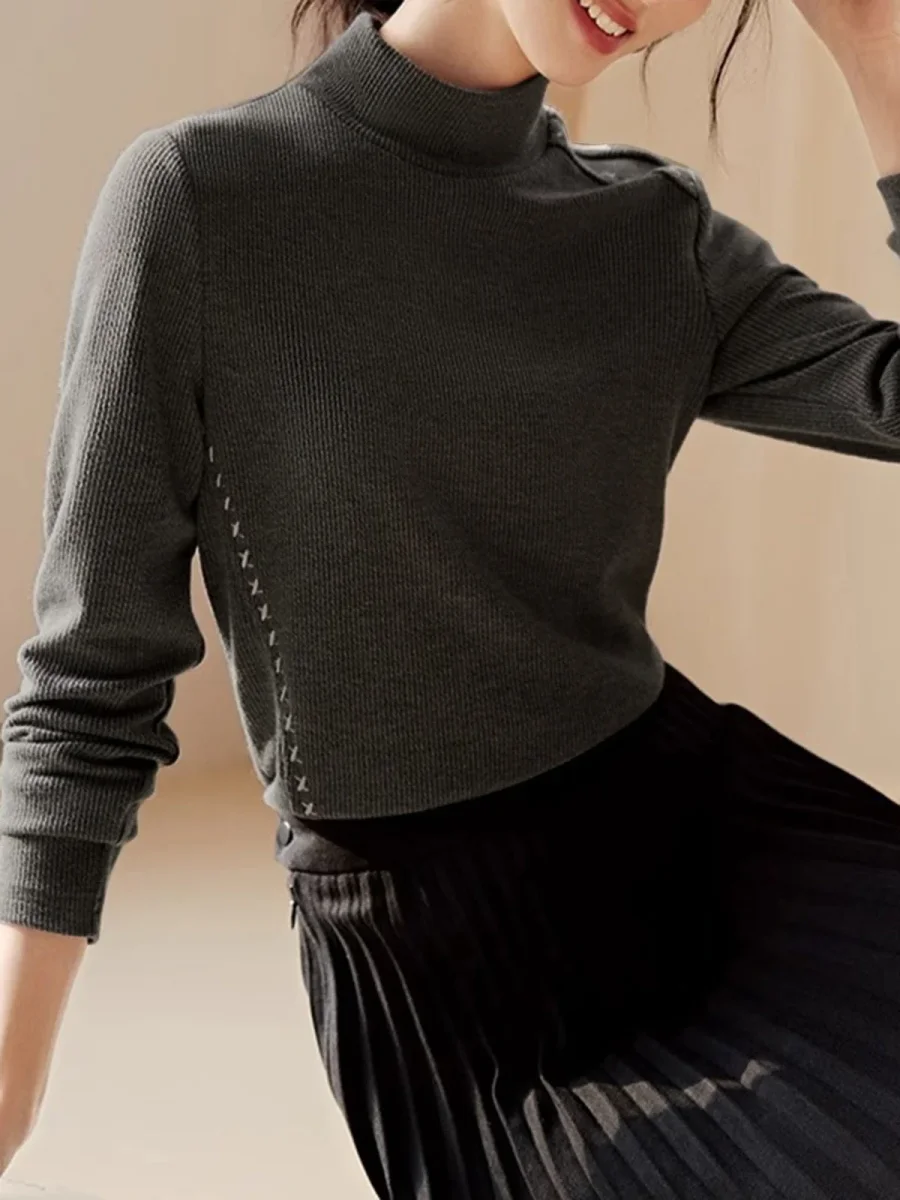 High collar sweater | Cotton | Fine and elegant knitwear