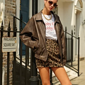 Oversize Leather-effect Jacket | Vintage Brown | Casual Style