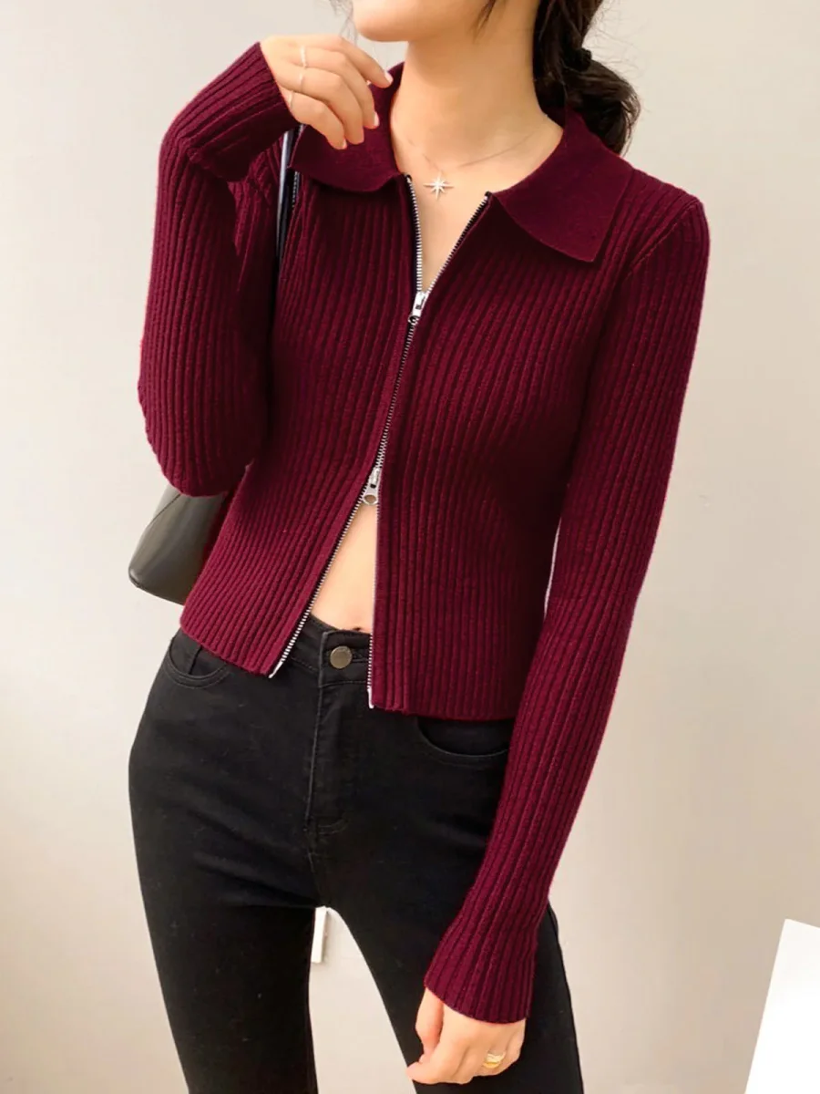 Top Zippé Bordeaux en Maille Côtelée | Col Polo | Ajusté & Moderne – Image 5