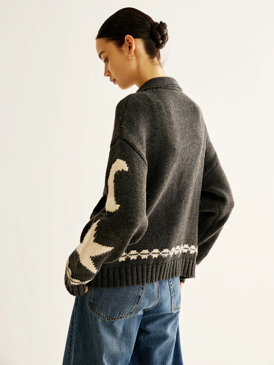 Cardigan Zippé Motifs Lune & Étoile | Maille Oversize | Style Céleste – Image 6