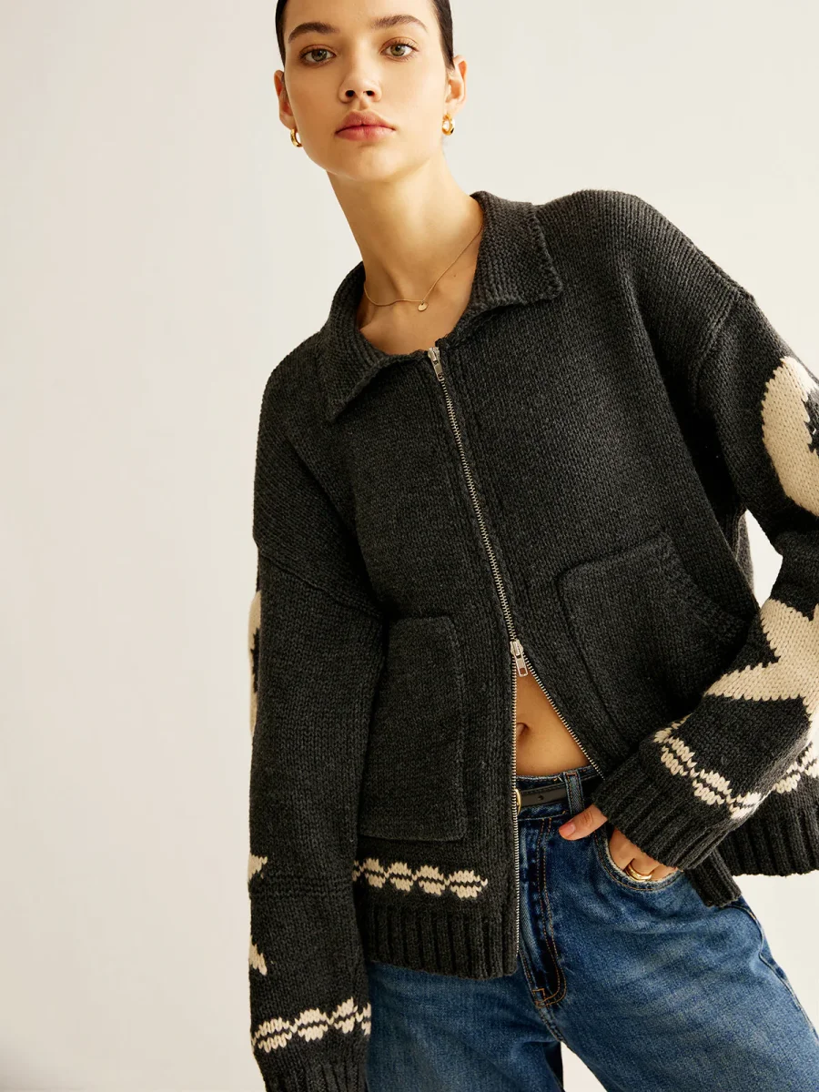 Cardigan Zippé Motifs Lune & Étoile | Maille Oversize | Style Céleste – Image 8