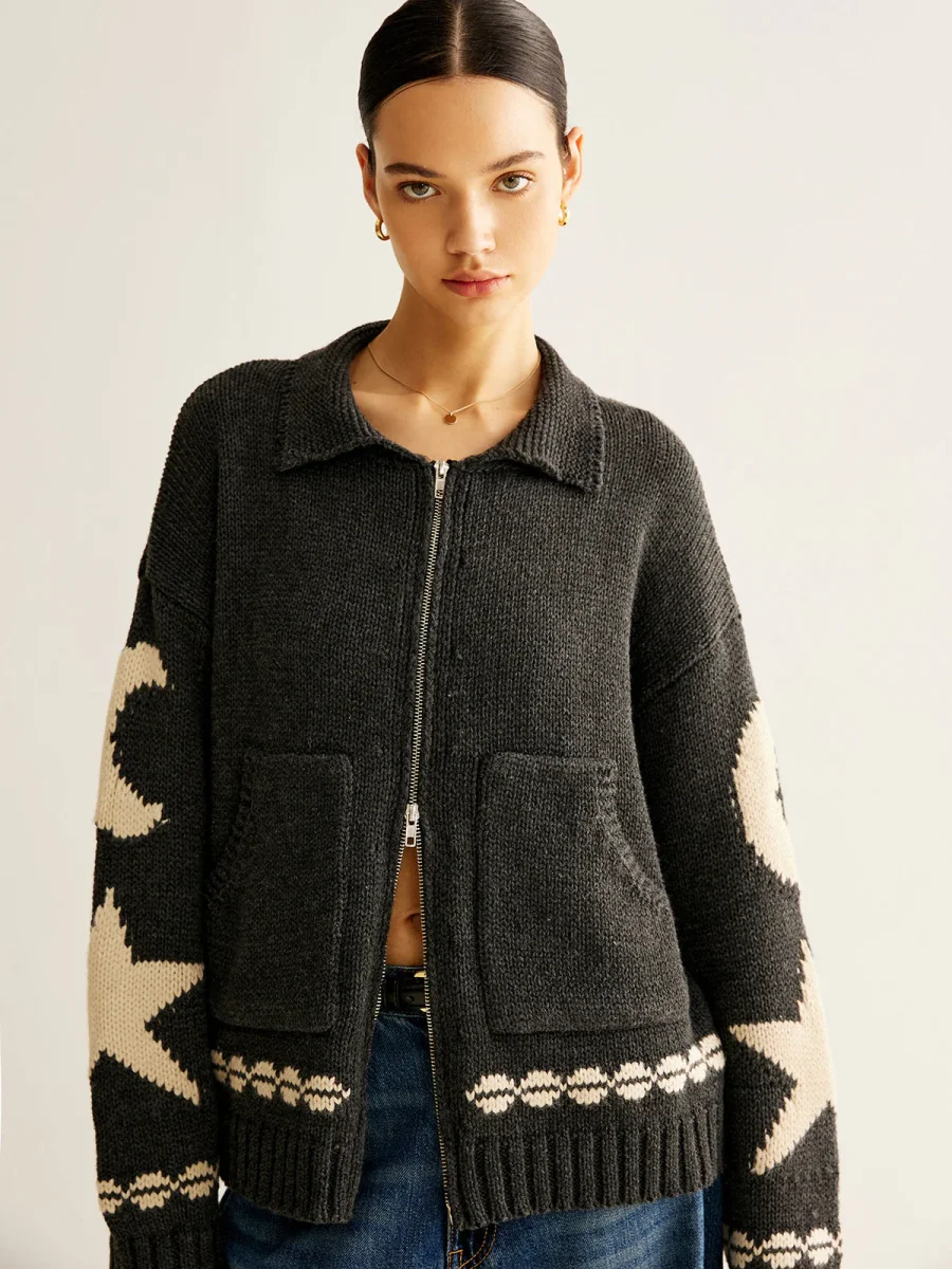 Cardigan Zippé Motifs Lune & Étoile | Maille Oversize | Style Céleste – Image 4