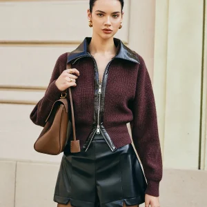 Cardigan Bimatière & Short Simili Cuir | Style Urbain | Look Contrasté