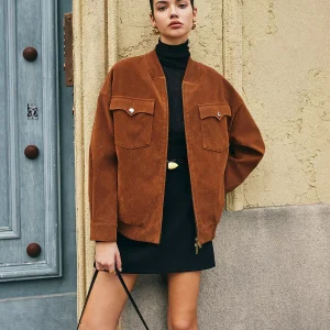 Oversize Velvet Jacket | Brown Ribbed | Utility Details